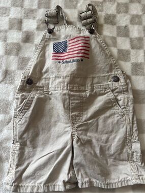 Oshkosh USA Flag Khaki Shortalls overalls toddler